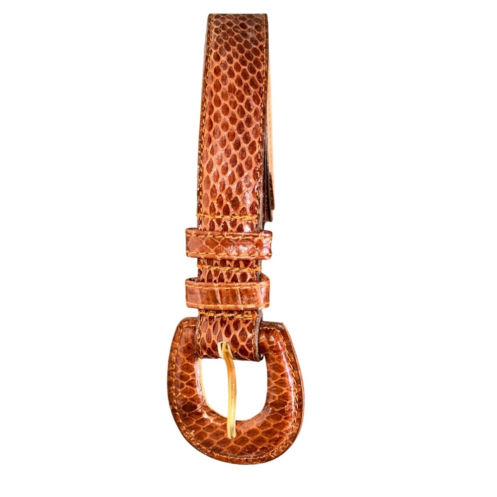 Genuine Snake Skin Belt Womens M/L Brown Cognac Exotic Leather Western Boho Y2K